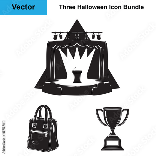 Costume Contest Stage Prop Bag Trophy Award Silhouette Halloween Vector Bundle