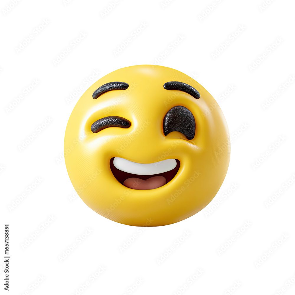 Fototapeta premium 3D rendered winking smiley face. Smiling, expressive