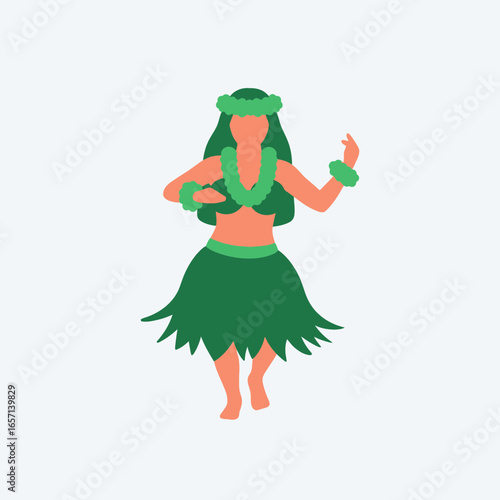 Woman in traditional grass skirt and lei dancing