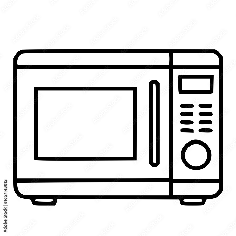 Obraz premium Outline illustration of electric microwave oven appliance for kitchen food heating and cooking