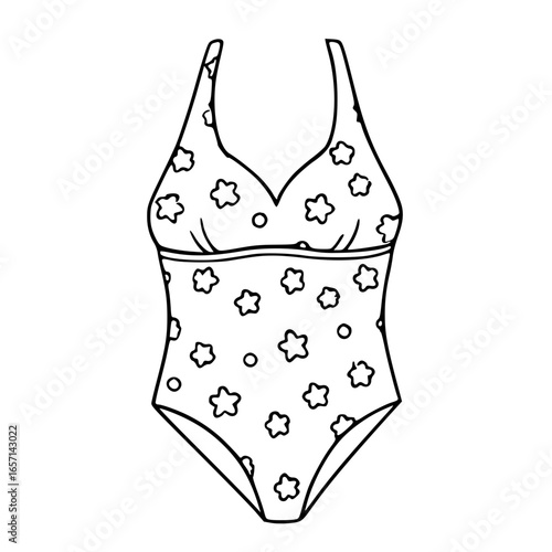 Minimalist outline vector of women swimsuit with floral pattern for summer beachwear