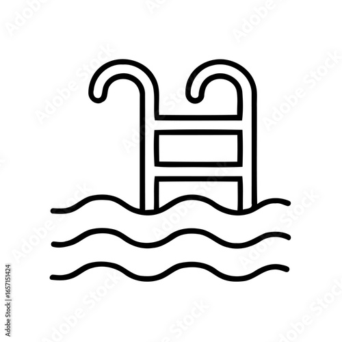 Pool ladder icon emerging from water with wavy surface line illustration