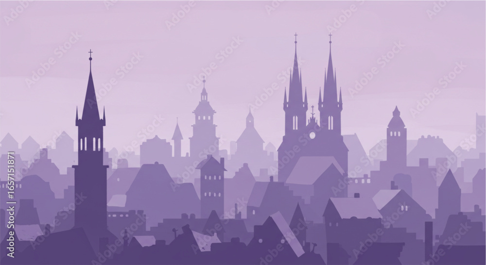 Fototapeta premium Violet Misty Cityscape Silhouette