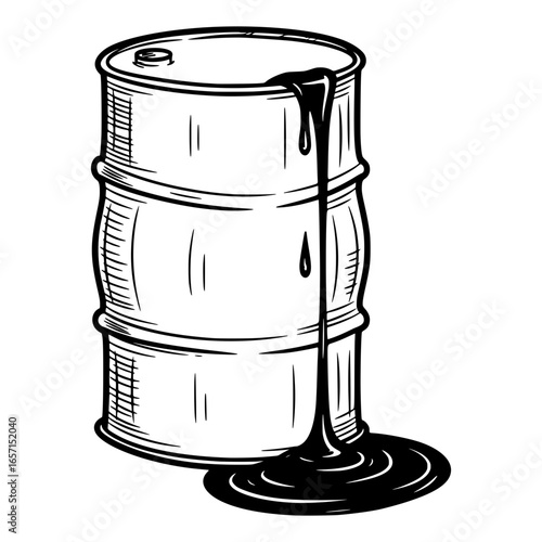 Oil Barrel with Dripping Oil with Hand-drawn Style