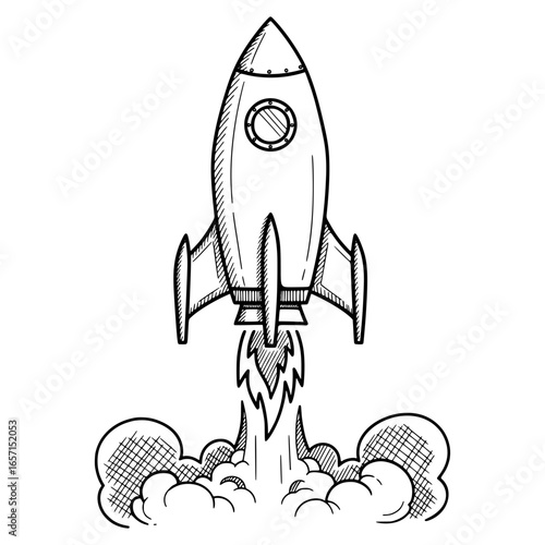 Rocket Launch and Execution Icon with Hand-drawn Style