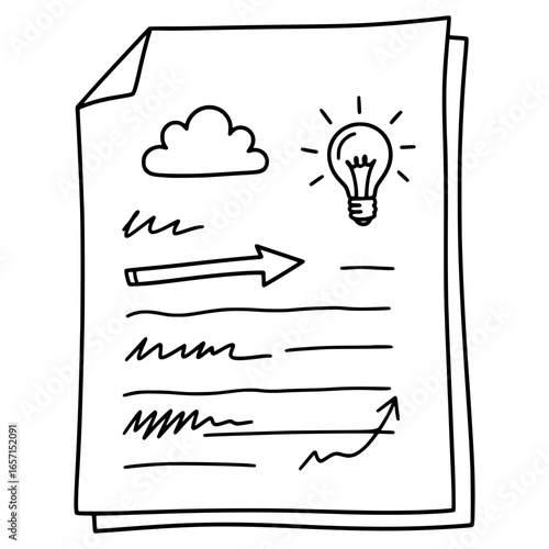 Paper Sheet with Doodles Concept Sketching Icon with Hand-drawn Style
