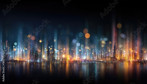 Night cityscape, illuminated skyline, reflection, futuristic glow, urban development, website banner