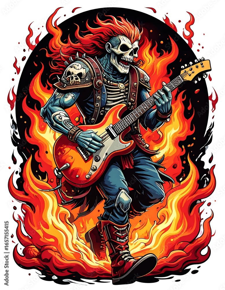 Fototapeta premium Skull guitarist in flames