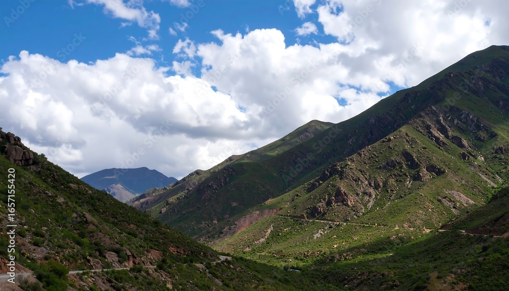 Fototapeta premium Mountain range with lush vegetation and a cloudy sky