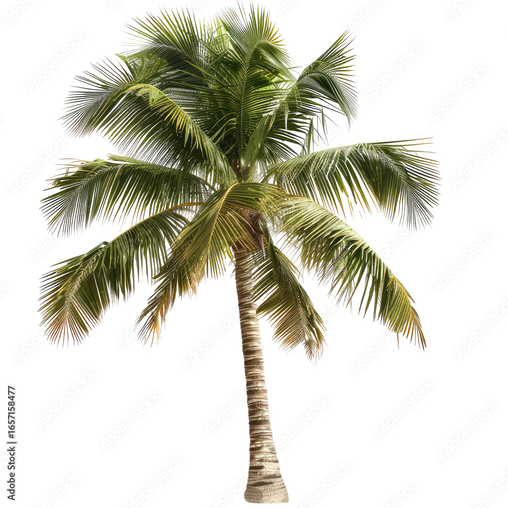 Fototapeta premium Lush tropical palm tree against black background