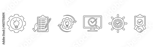 Project Management icons set vector illustration with initiating, planning, executing, monitoring, controlling, closing
