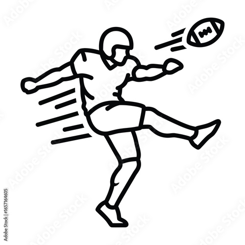 American Football Kicker Punting Ball Line Art Vector Icon Isolated on White background