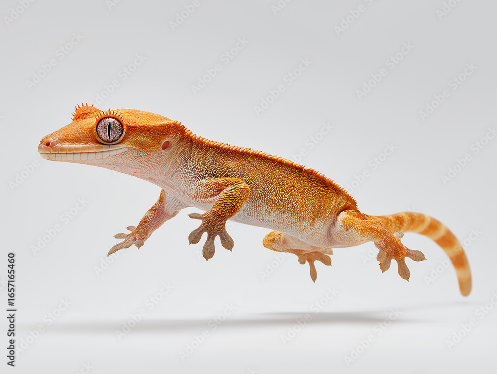 Obraz premium gecko, crested gecko, lizard, animal, reptile, nature, wildlife, tail, small, green, pet, closeup, isolated, wild, white background, newt, macro, black, skink, chameleon, close-up