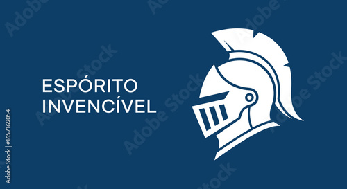 Espírito Invencível. Ilustração de capacete de cavaleiro ou guerreiro espartano. Símbolo de força, coragem e bravura.