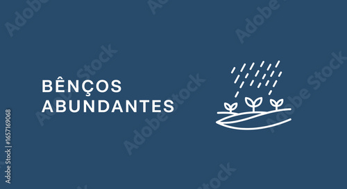 Bênçãos Abundantes. Ilustração de chuva caindo sobre plantas em crescimento, simbolizando prosperidade, fé e fertilidade.