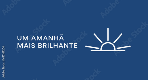 Um amanhã mais brilhante. Ícone de sol nascente simbolizando esperança, otimismo e um novo começo. Conceito de futuro e motivação em fundo azul.