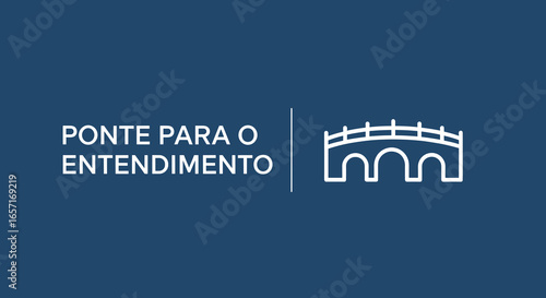 Ponte para o entendimento. Conceito de conexão, acordo e diálogo com ícone de ponte em fundo azul. Símbolo de cooperação e solução.