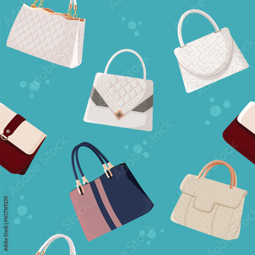 Seamless pattern handbag. Stylish women's clutches and bags