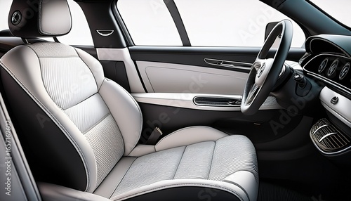 Wallpaper Mural pristine white leather car interior featuring precise stitching and contrasting black piping exemplifying automotive luxury design Torontodigital.ca