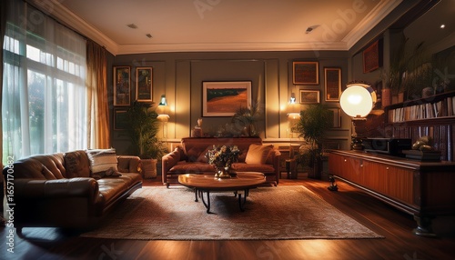 retro living room with moody lighting