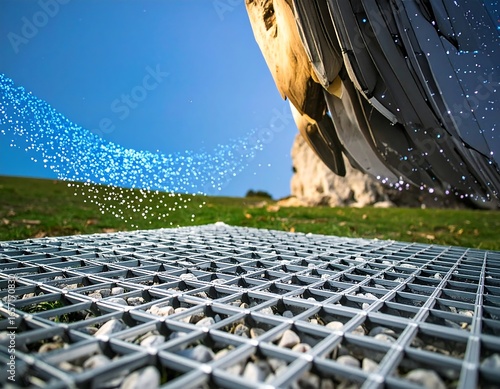 Modern art, outdoor exhibit, grid floor