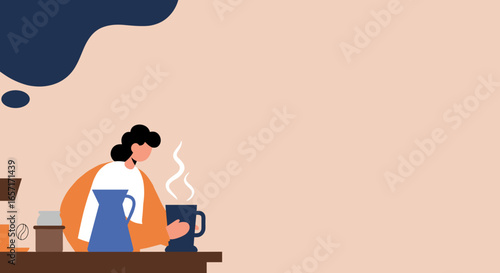 Relaxed person enjoying a hot beverage on a cozy morning. Ideal for lifestyle, daily routine, or coffee break concepts at home or in a cafe setting.