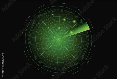  realistic detailed 3d radar with targets card poster vector illustration