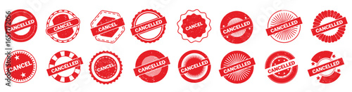 Red cancelled stamp with grunge. Set of cancel badges