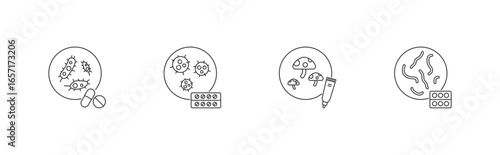 Antimicrobial icon set with antibiotic, antiviral, antifungal, antiparasitic icon vector illustration