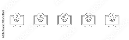 CRM types icon set with strategic, analytical, operational, collaborative, and social crm icon vector illustration
