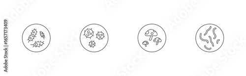 Microbials icon set include bacteria, viruses, fungi, parasites icon vector concept