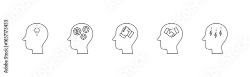 Personality Traits big 5 icon set with openness, conscientiousness, extraversion, agreeableness, neuroticism vector concept illustration