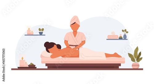 Woman enjoying a relaxing back massage at a tranquil spa. Ideal for health, beauty, and wellness concepts, promoting self-care and relaxation.