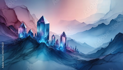 Abstract Crystal Texture with Watercolor Gradient Layers - Super HD - Smoother Version