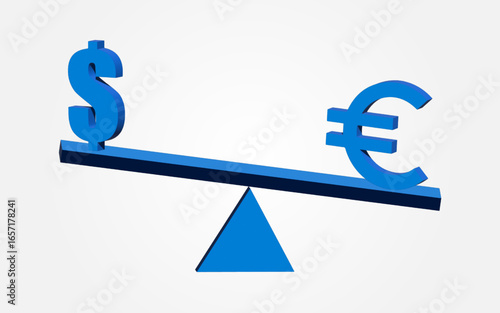 Euro vs dollar balance concept image, weighing euro and dollar 