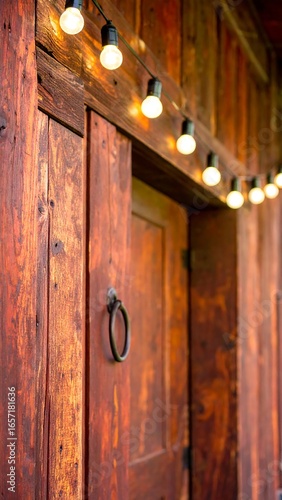 Rustic wooden door with string lights  1 