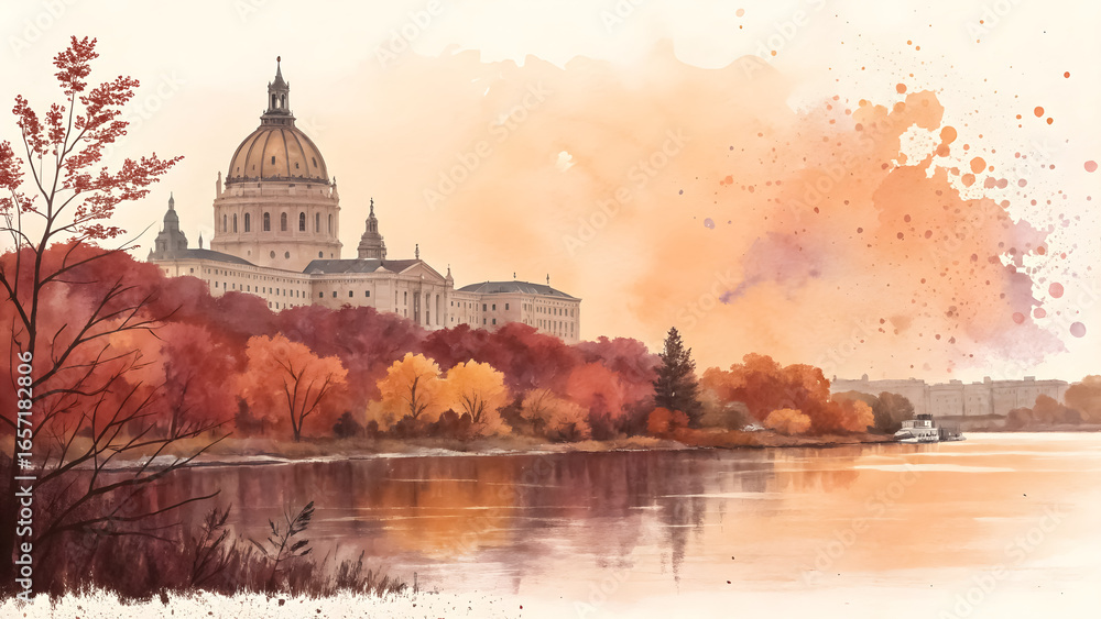 Obraz premium Soft watercolor splash in orange and burgundy blending together