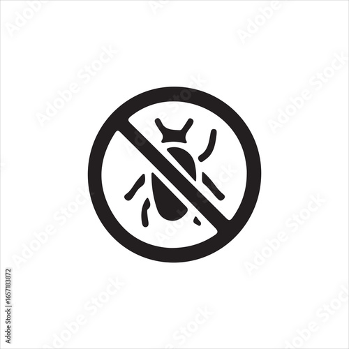 Black insect prohibition symbol on white background forbidden
