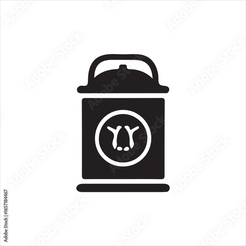 Black silhouette of a milk can with a cow face icon on white background container dairy