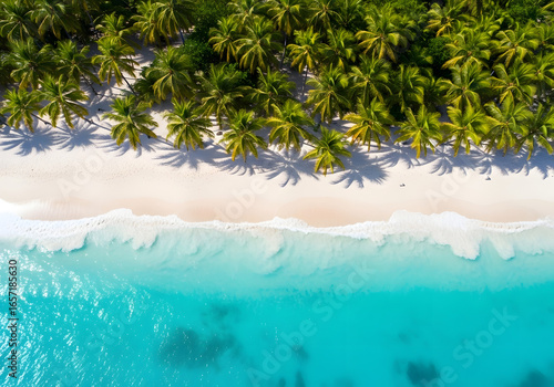 Tropical Paradise Beach with Palm Trees and Turquoise Ocean