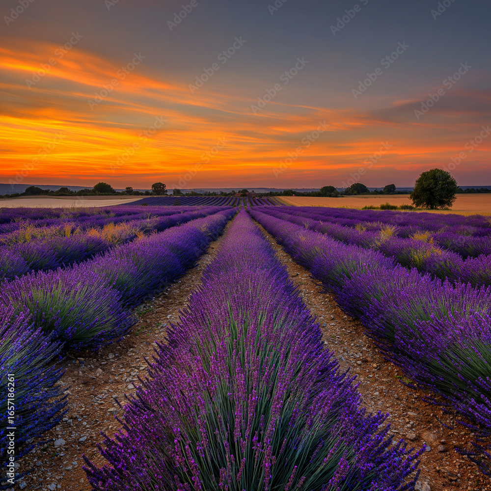 Fototapeta premium Lavender field sunset