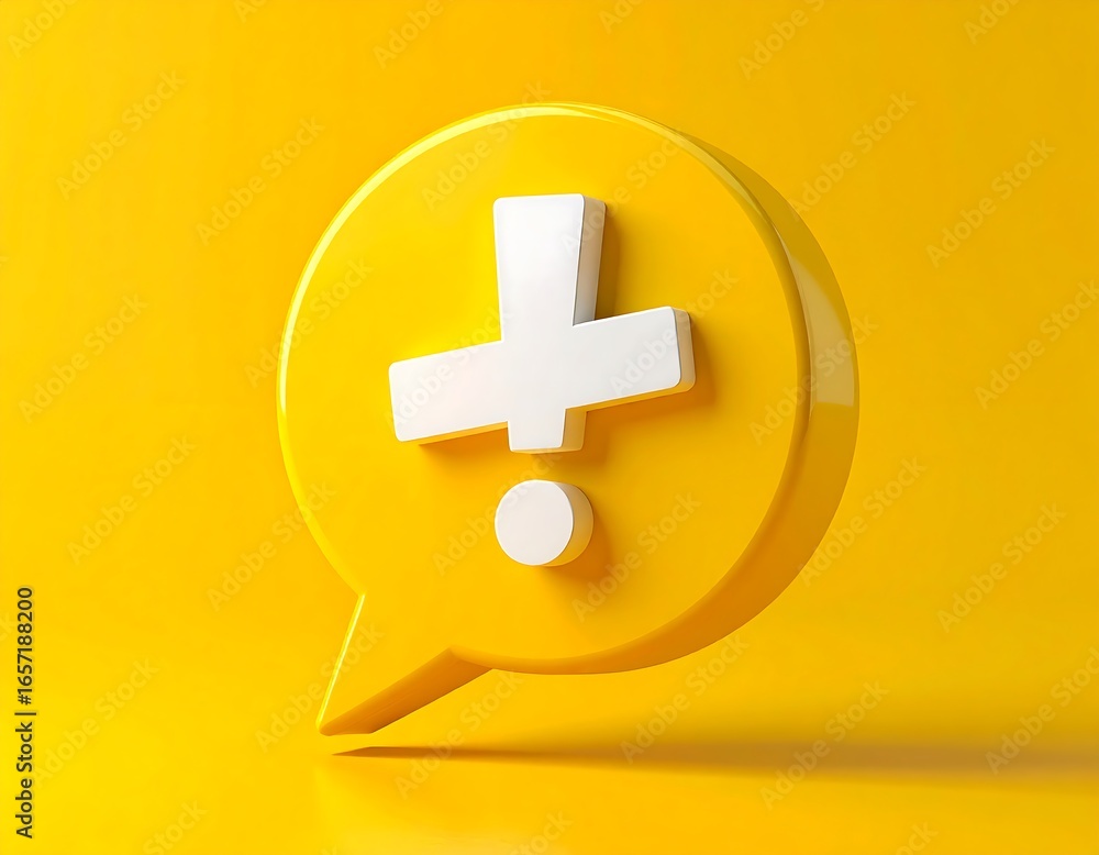 Obraz premium Yellow speech bubble with white plus and exclamation mark