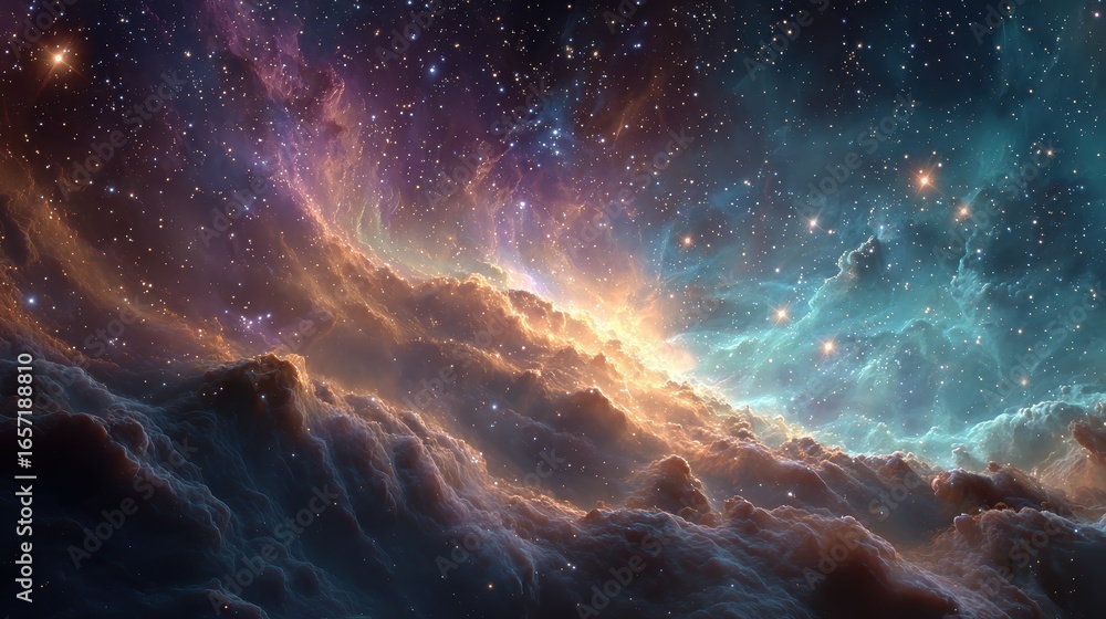 Fototapeta premium Colorful nebula and stars in deep Space create an ethereal and beautiful celestial spectacle for Astronomy lovers
