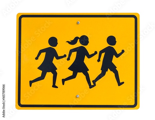 Yellow traffic sign with children running