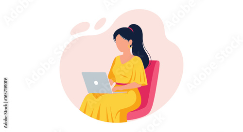 Female professional focused on her laptop, illustrating remote work, digital productivity, and flexible lifestyle.