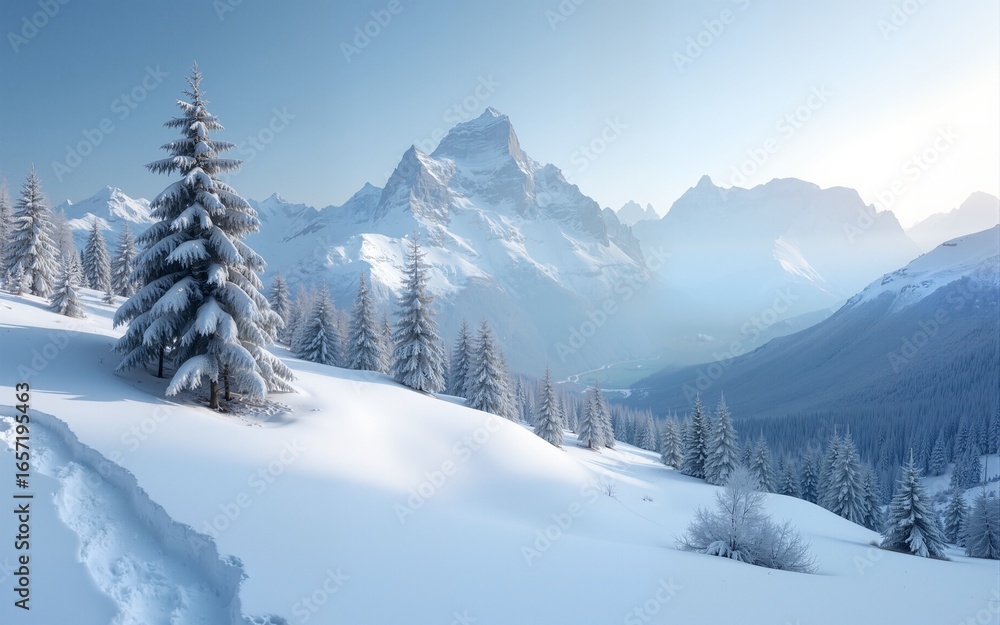 Snowy mountain landscape. High quality Snowy mountain landscape. High quality