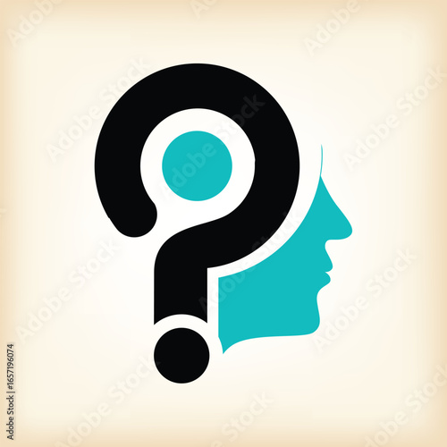 The image depicts an abstract logo design of human head with a question mark. The logo looks clean on a white background and can be used for psychology related purposes.