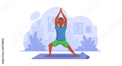 Person practicing yoga at home, finding balance and peace through physical exercise. Represents health, fitness, and mindful living.