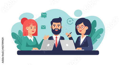 Diverse business professionals engaging in a productive online meeting, symbolizing teamwork, communication, and modern office collaboration.