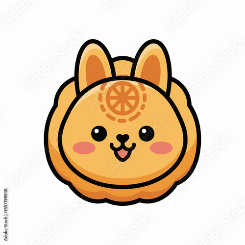 Cute cartoon orange animal head with large ears smiling face and a patterned forehead on white background